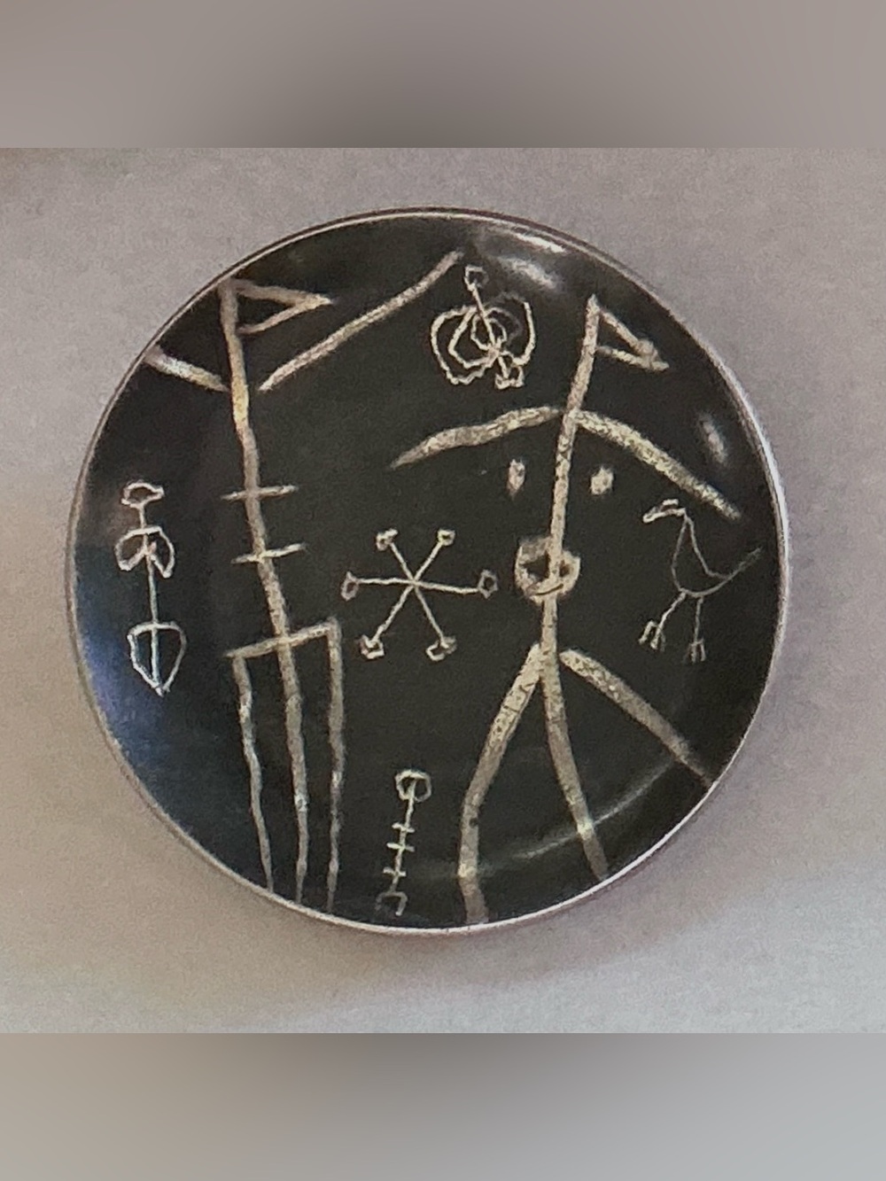 Ed Levin American Modernist Tribal Cave Painting Sterling Brooch circa 1950s